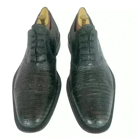 Forli Genuine Teju Lizard  Gray Blue Cap Toe Lace Up Oxford Shoes Mens Sz 9 - Picture 2 of 14